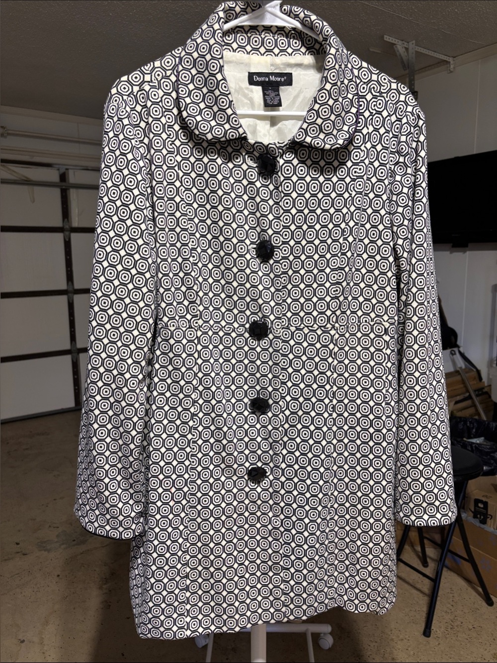 Donna Moore Black & White Geometric Trench Coat